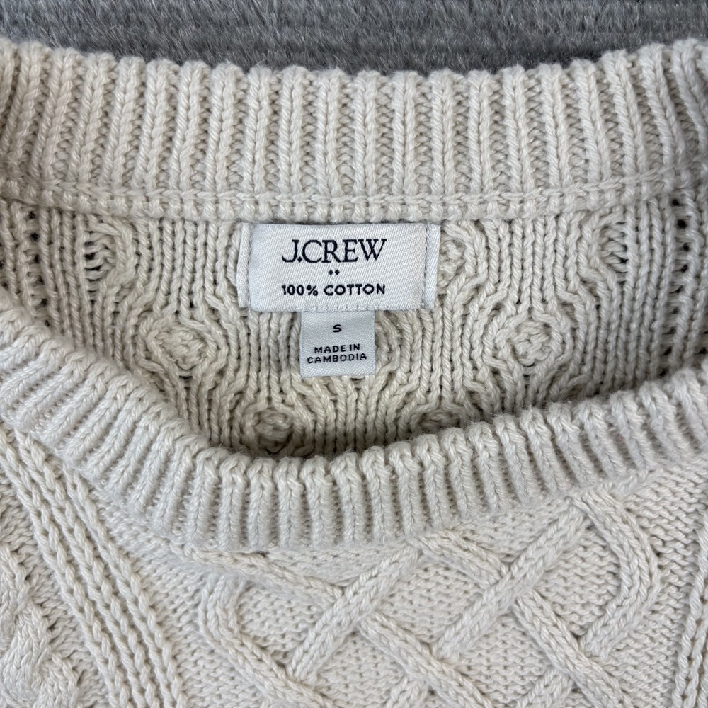 J Crew Sweater Women S Cream Cable Knit Fisherman Classic Coastal Cotton Preppy - Picture 3 of 10